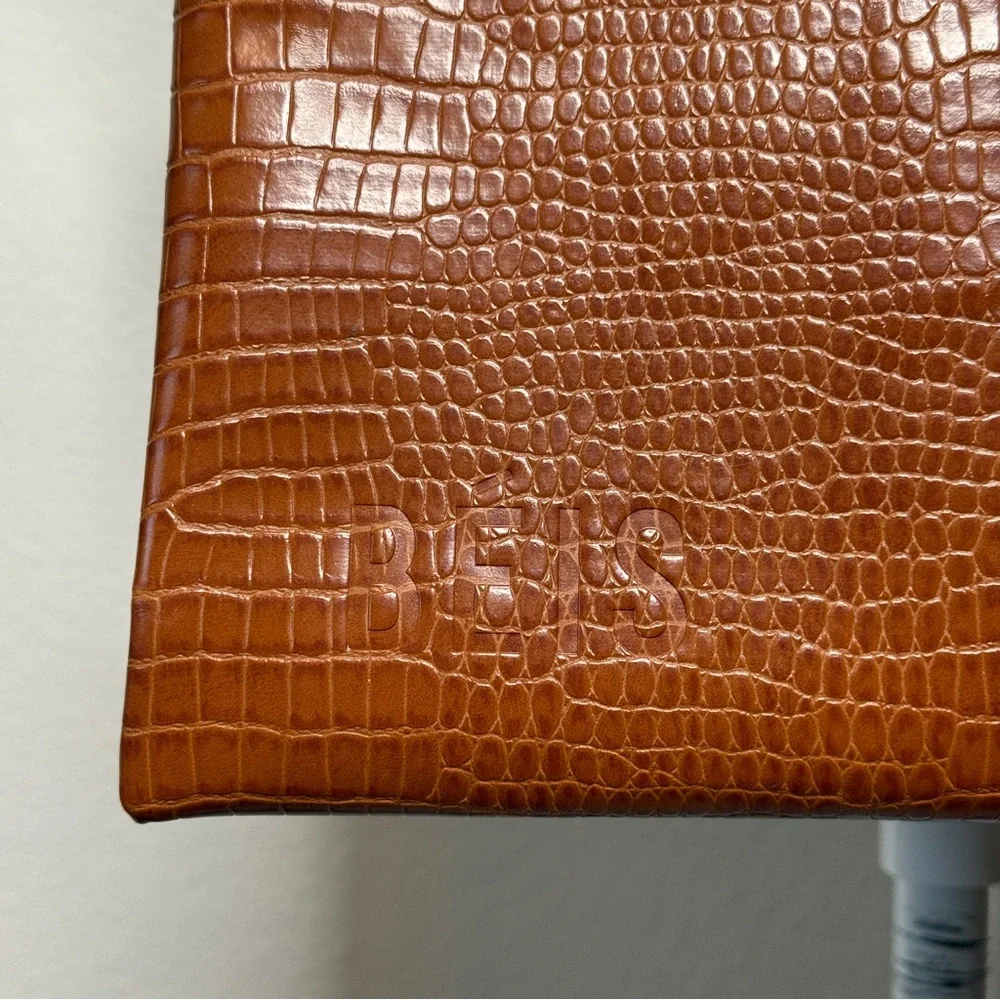 BEIS Croc Embossed Flat Travel Bag Brown Tan Adjustable Strap - Picture 4 of 9